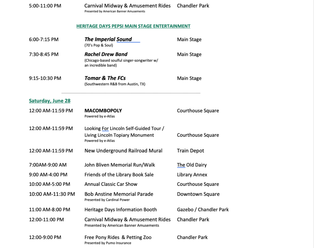 Heritage Days 2025 Schedule of Events